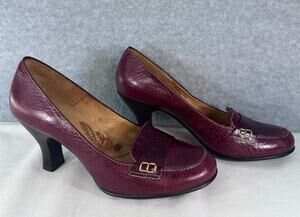 Sofft Women's sz 8 Leather Mahogany Loafer Classic Pump 3" Block Heel Y2K